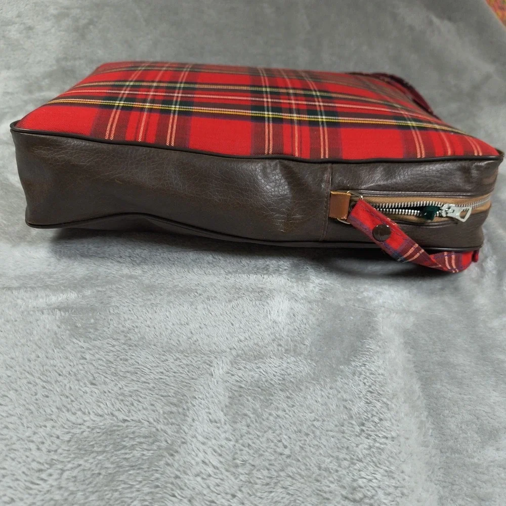 Vintage Troy Leisure Blanket‎ And Bag Red Plaid Tartan Carrying Case Made In USA